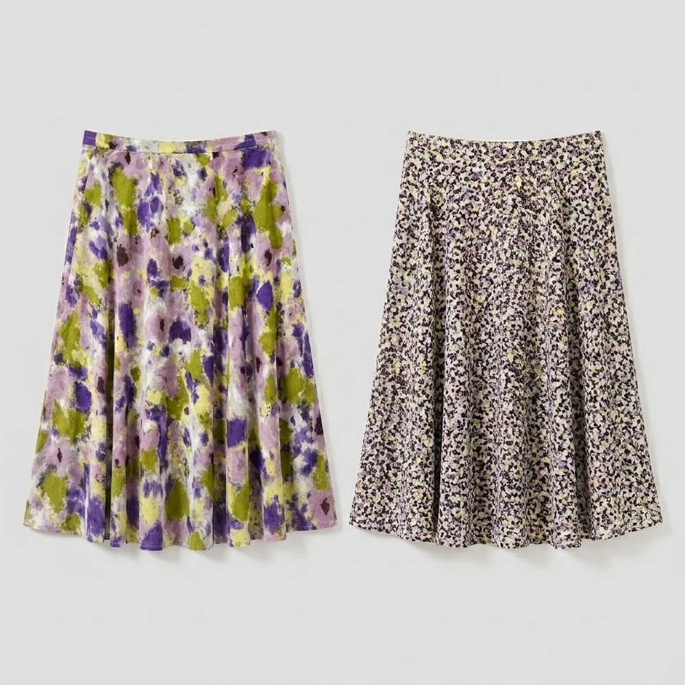 Coldwater Creek Reversible Floral Midi Skirt XL 16 Purple Green water color